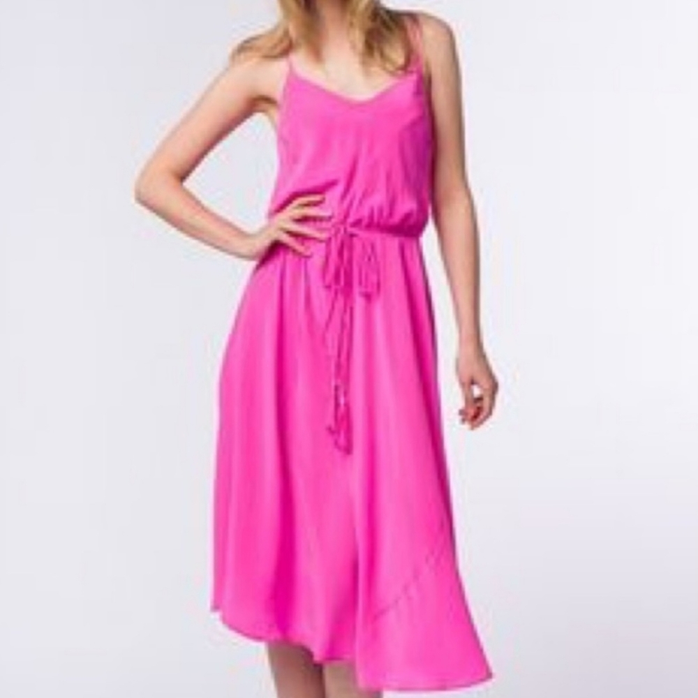 NEW Yumi Kim Silk Hot Neon Pink Midi Dress Medium Barbie Pink